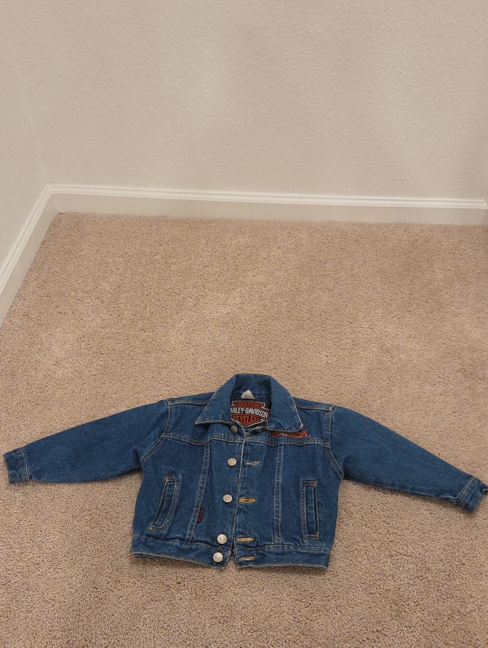 Harley-Davidson Kid’s Jean Jacket With Bald Eagle Patch On Back Size 4 GUC